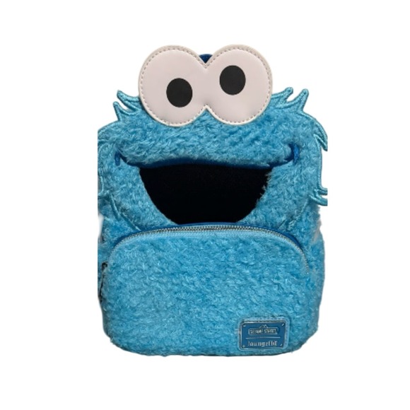 Loungefly Sesame Street Cookie Monster  Mini Backpack Blue Fuzzy Plush - Picture 1 of 4